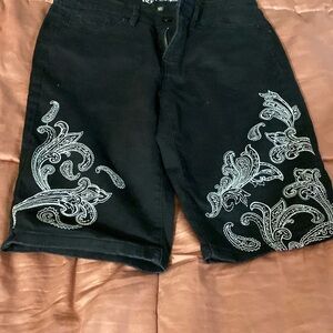 Embroidered Black Women's Shorts